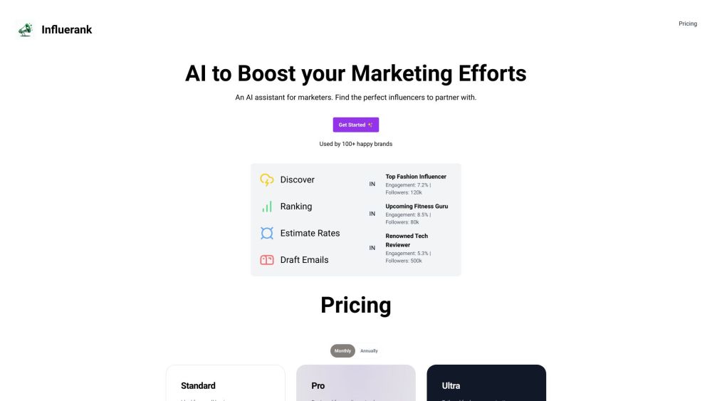 Influerank website screenshot