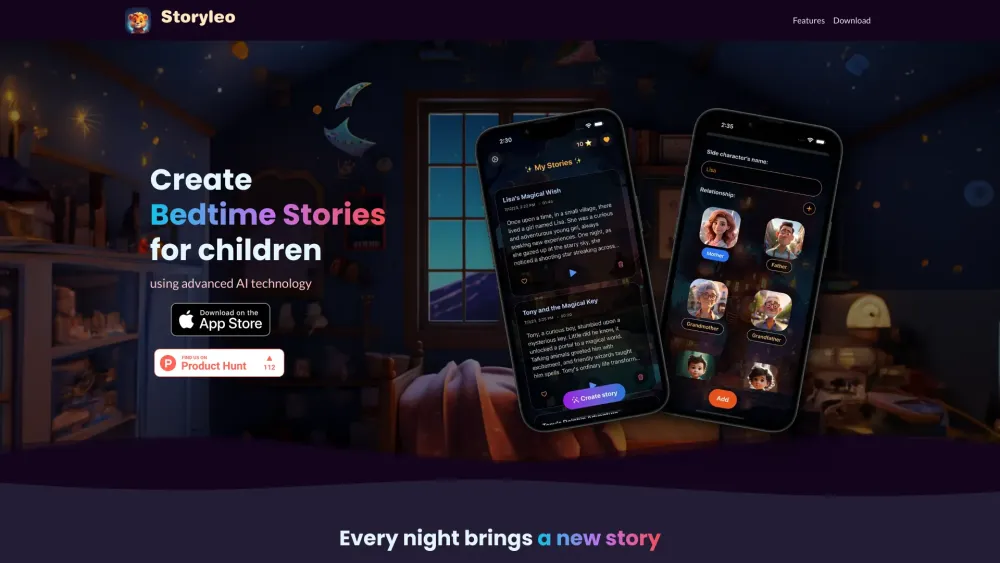 Storyleo Bedtime Stories Ai website screenshot