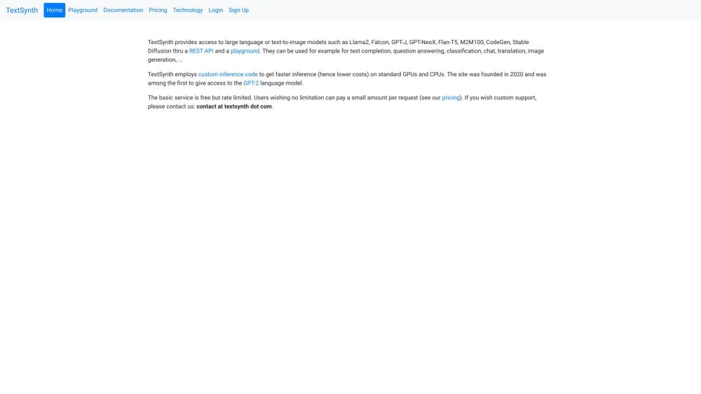 Textsynth Com website screenshot