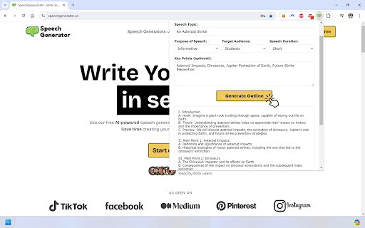 Speech Outline Generator website screenshot