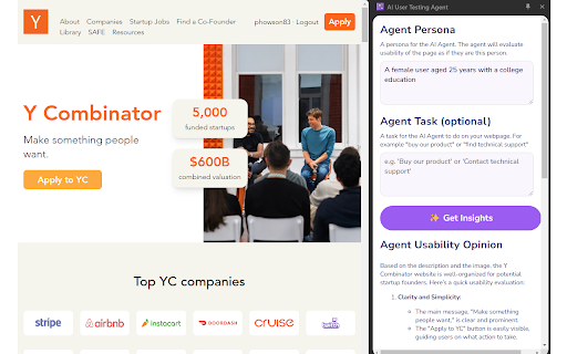 Ai User Testing Agent website screenshot