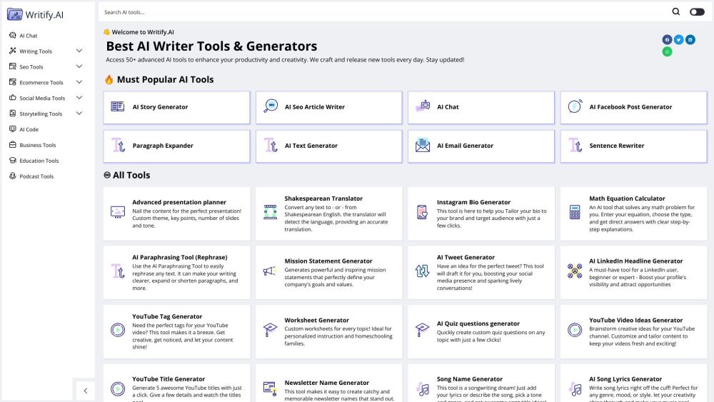 Writify Ai website screenshot