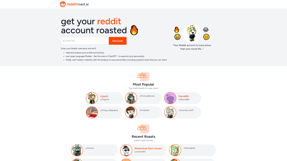 Reddit Roast website screenshot