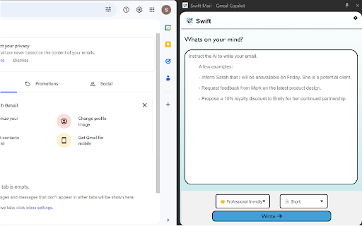 Swift Mail Gmail Copilot website screenshot