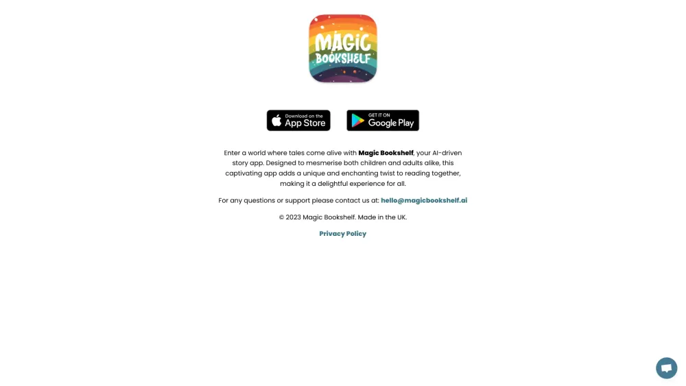Magic Bookshelf Ai Stories website screenshot