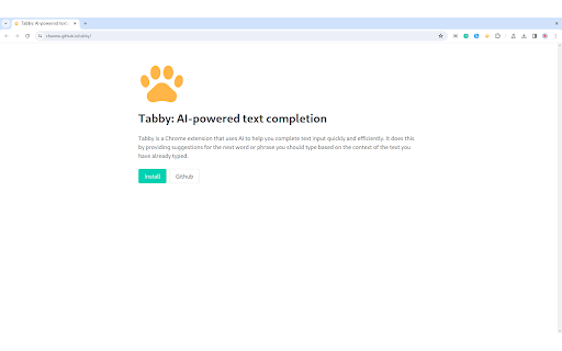 Tabby Ai Powered Text Completion website screenshot