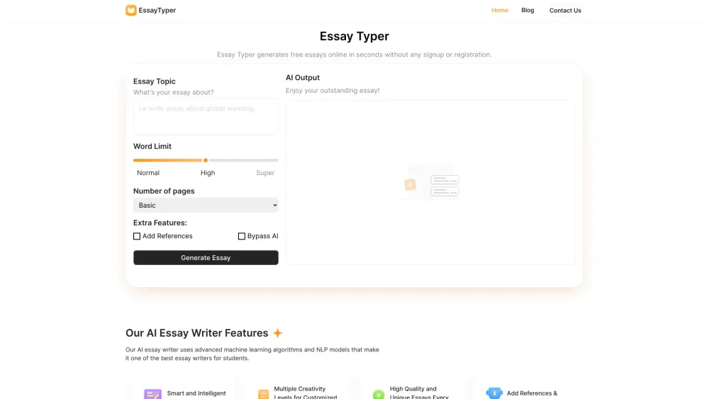 Essay Typer website screenshot