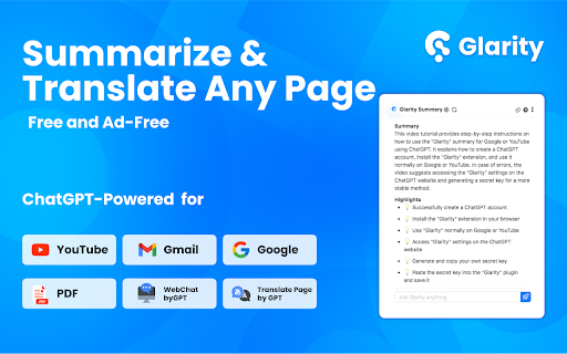 Glarity Chatgpt Summary Translate Anypage website screenshot