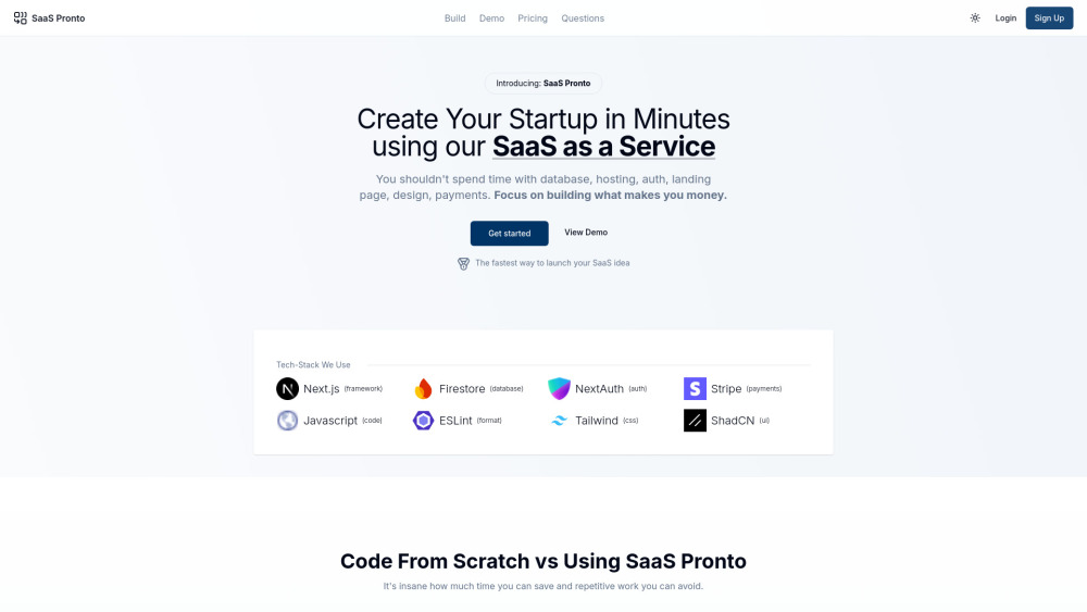 Saas Pronto website screenshot