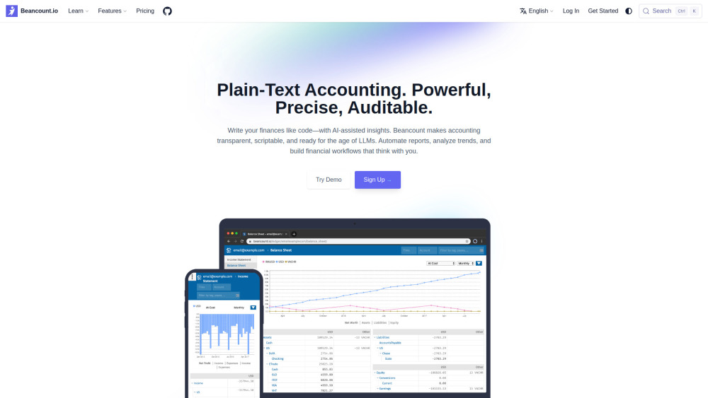 Beancount Io website screenshot