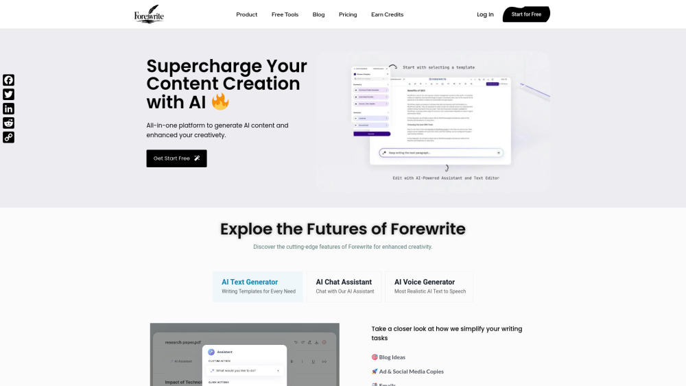 Forewrite website screenshot