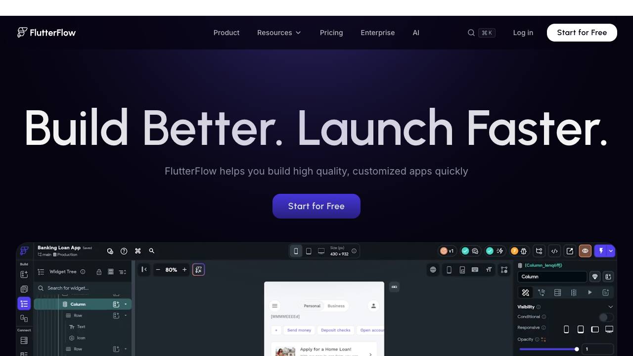 FlutterFlow website screenshot