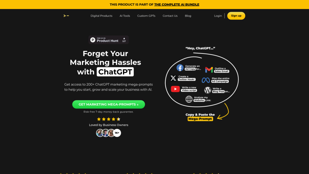 200 Chatgpt Mega Prompts For Marketing website screenshot