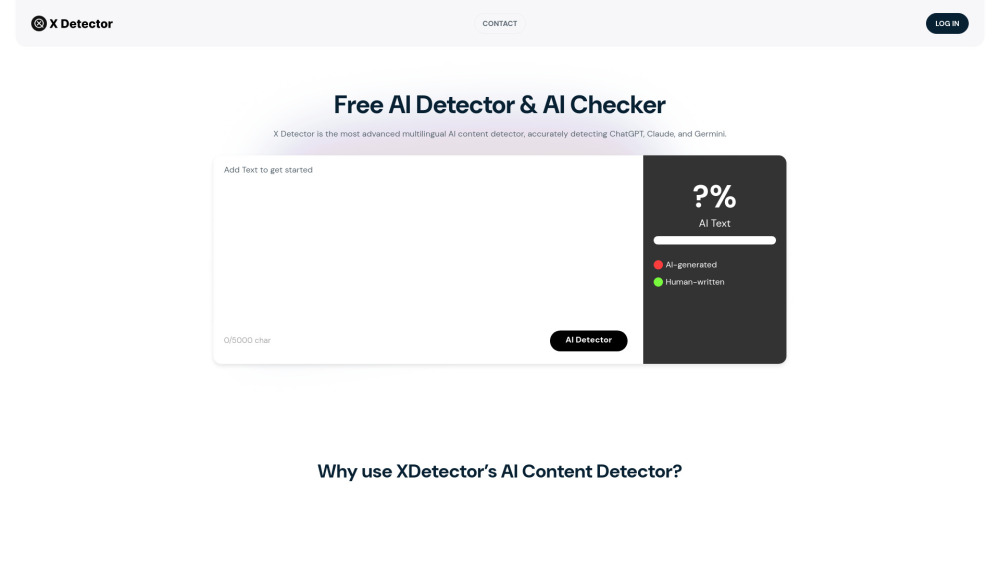 X Detector Ai Content Detector website screenshot