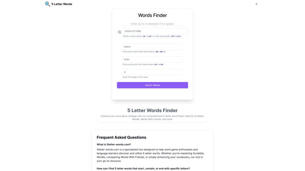 5Letter Words website screenshot