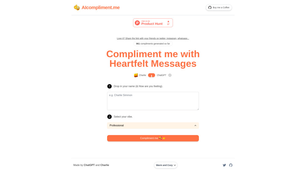 AIcompliment website screenshot