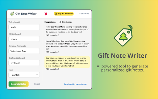 Gift Note Writer website screenshot