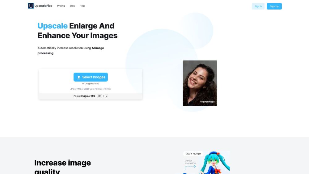 Upscalepics website screenshot