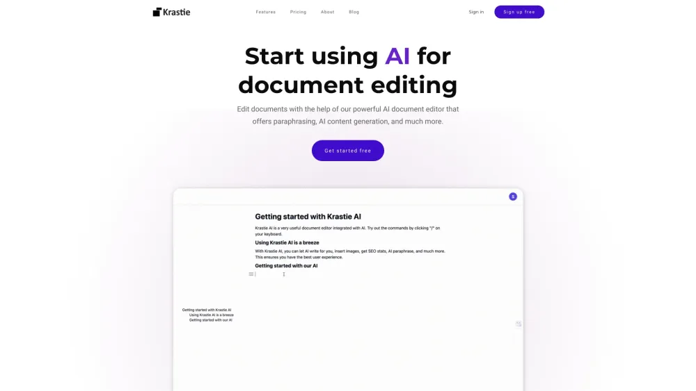 Krastie Ai website screenshot