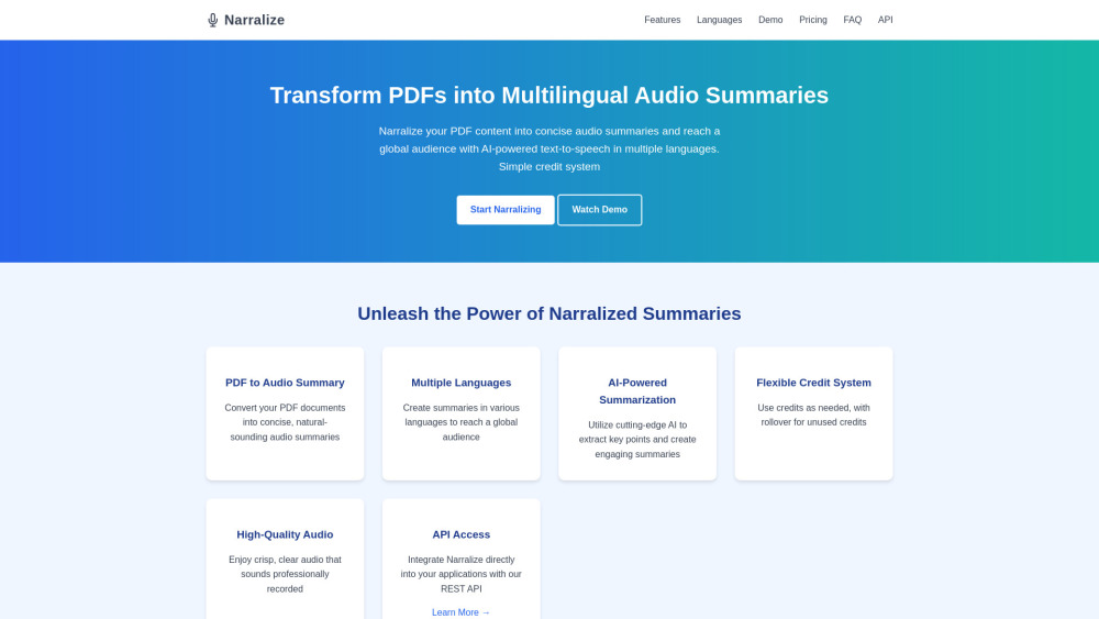Narralize website screenshot