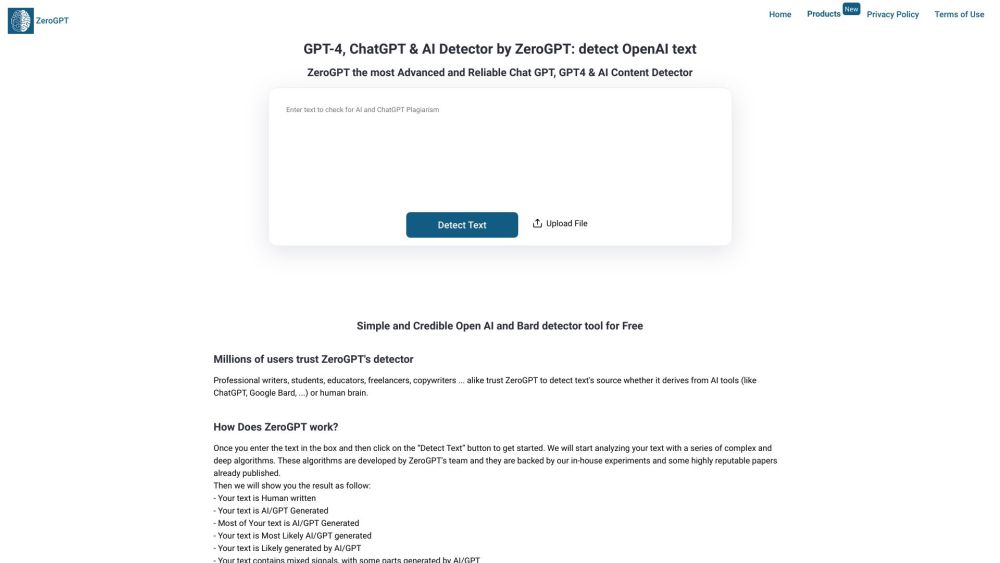 Zerogpt website screenshot