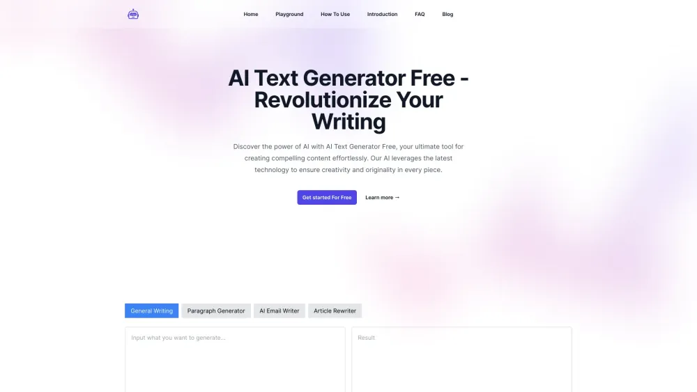 Ai Text Generator website screenshot