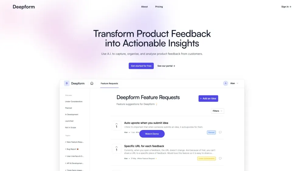Deepform Ai website screenshot