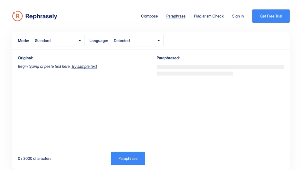 Rephrasely website screenshot