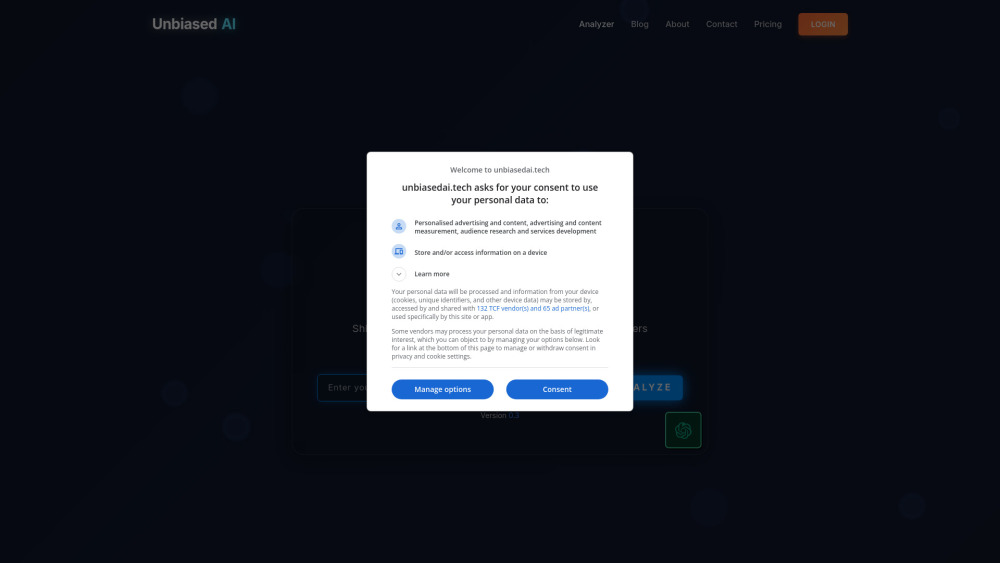 Unbiasedai website screenshot