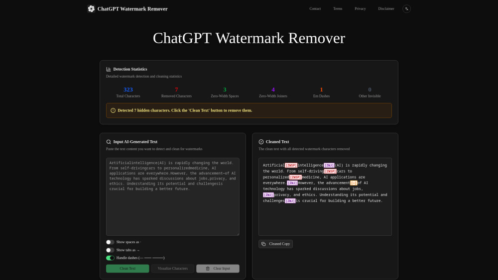 Chatgpt Watermark Remover website screenshot