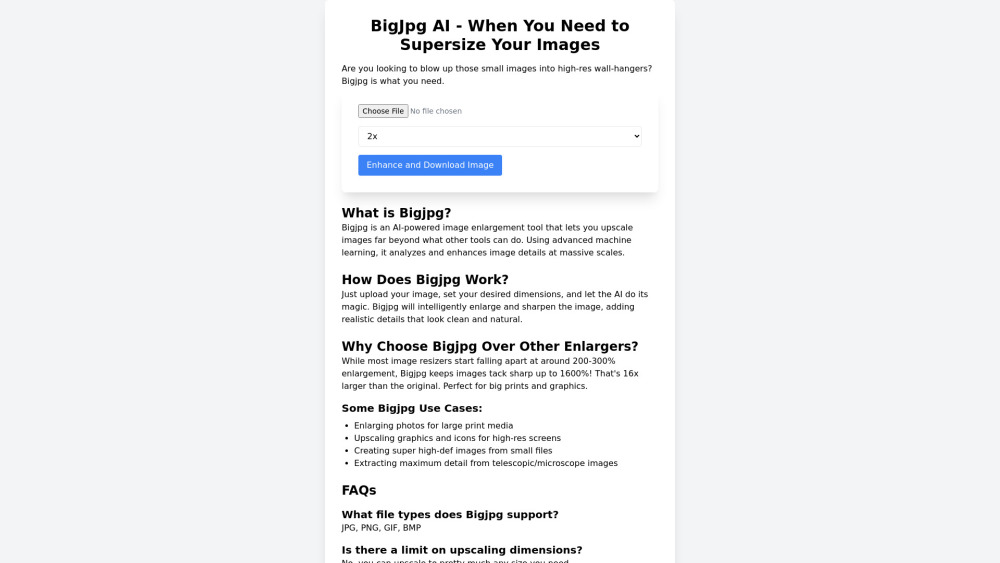 Bigjpg Ai website screenshot