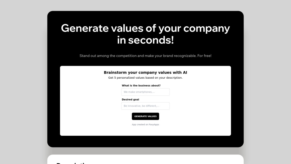 Company Values Generator website screenshot