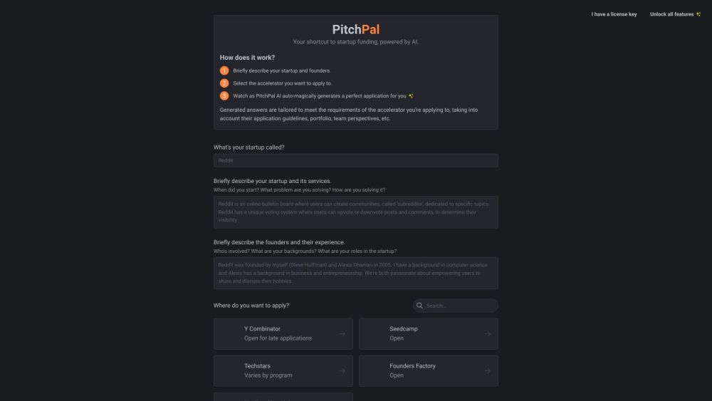 Pitchpal website screenshot
