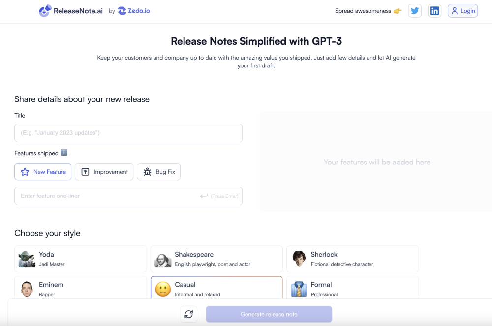 Release Notes Simplified with GPT-3 website screenshot