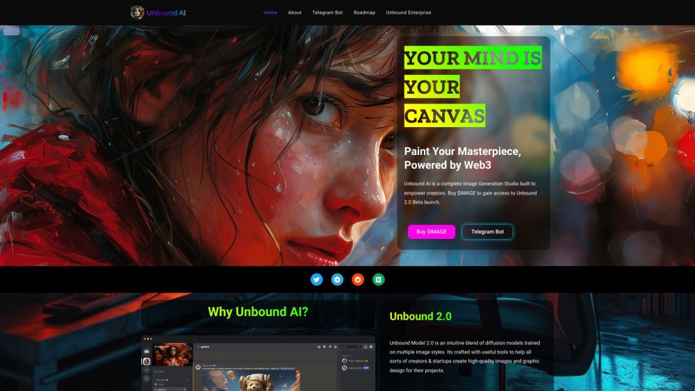 Unbound Ai Built For Creators website screenshot