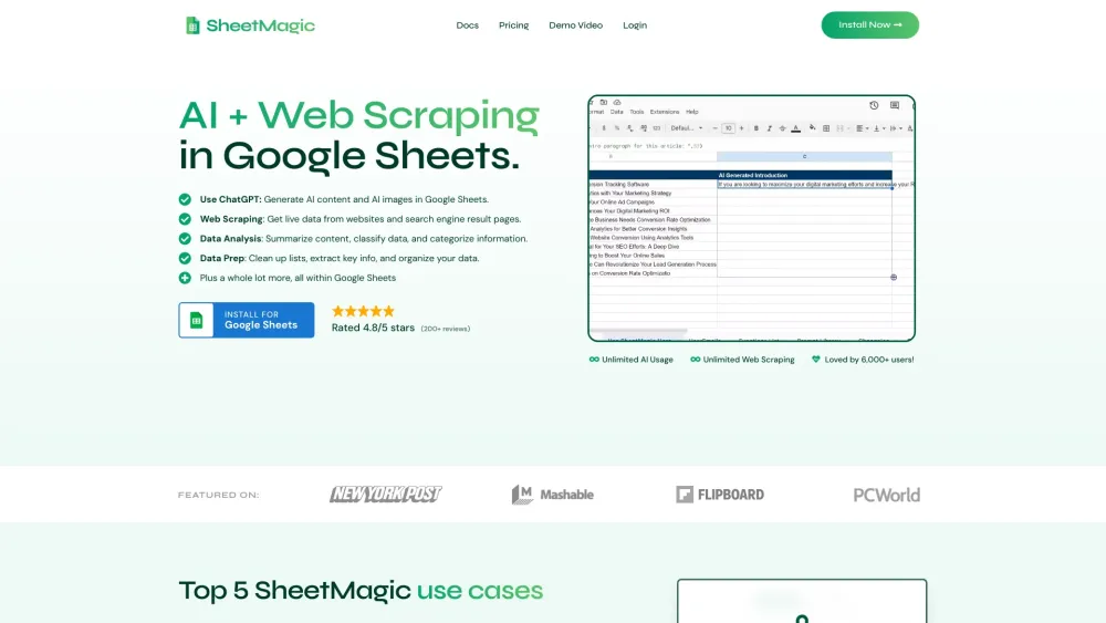 Sheetmagic website screenshot