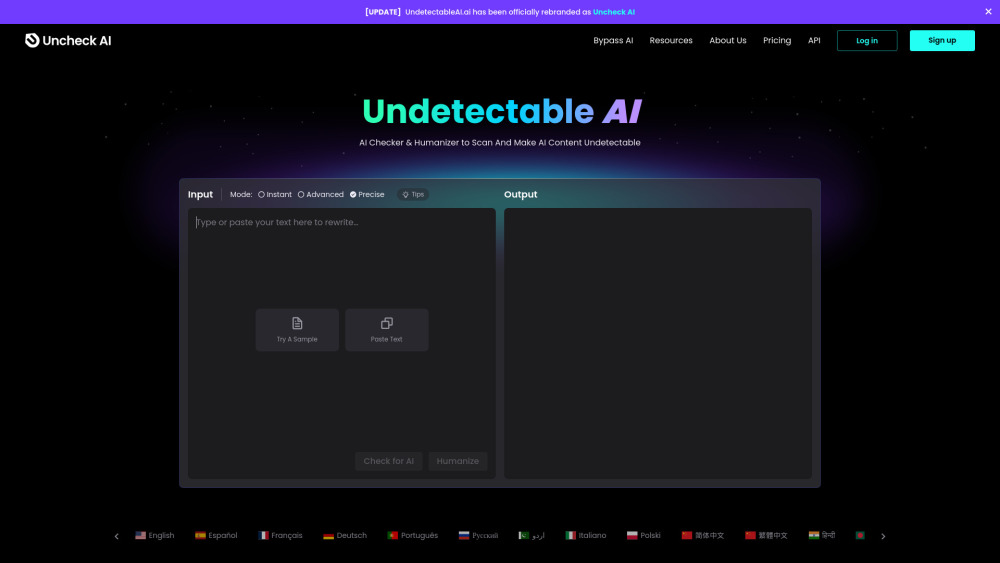 Uncheck Ai website screenshot