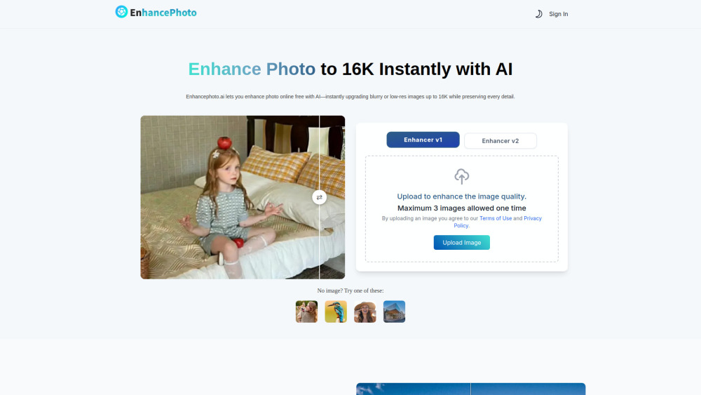 Enhancephoto Ai website screenshot