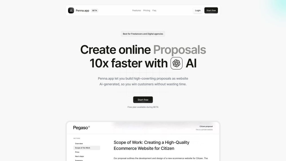 Penna App website screenshot