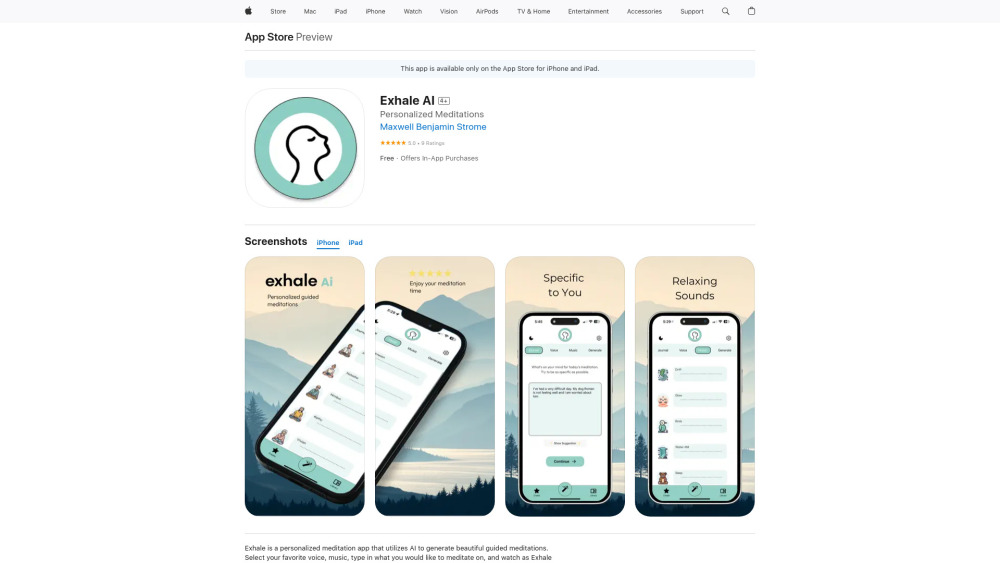Exhale Ai website screenshot