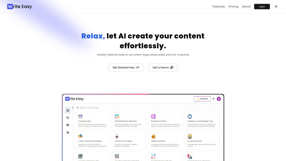 Writeasy website screenshot