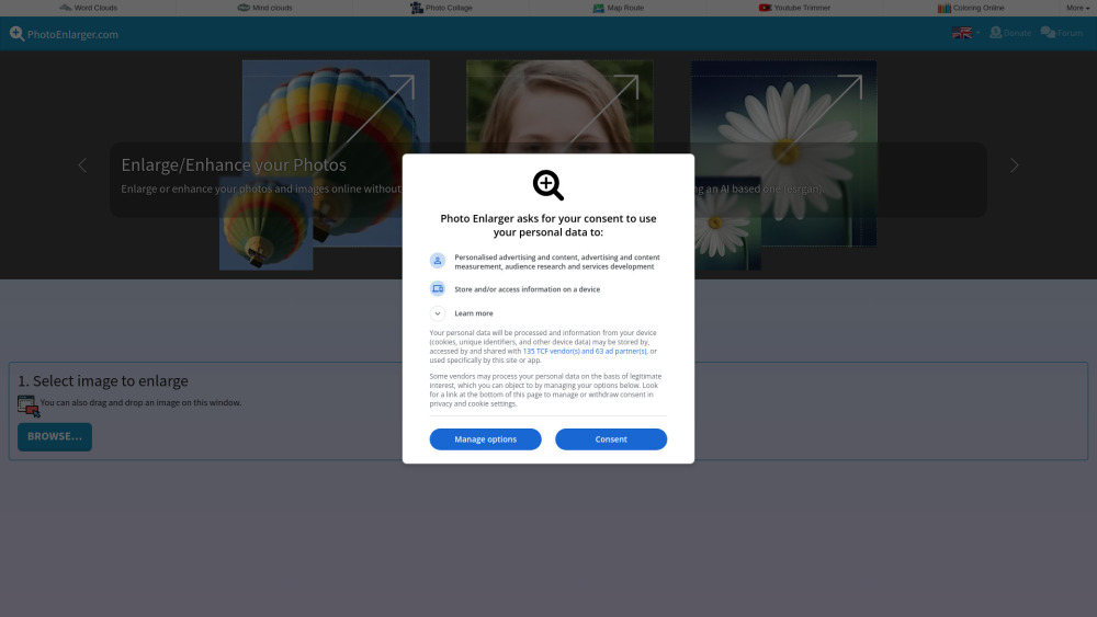 Photoenlarger Com website screenshot