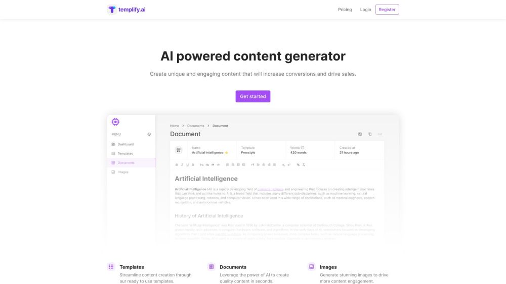 Templify AI website screenshot
