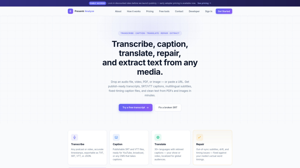 Presentr Analyze website screenshot