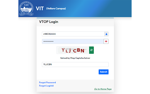 Vtop Captcha Solver website screenshot