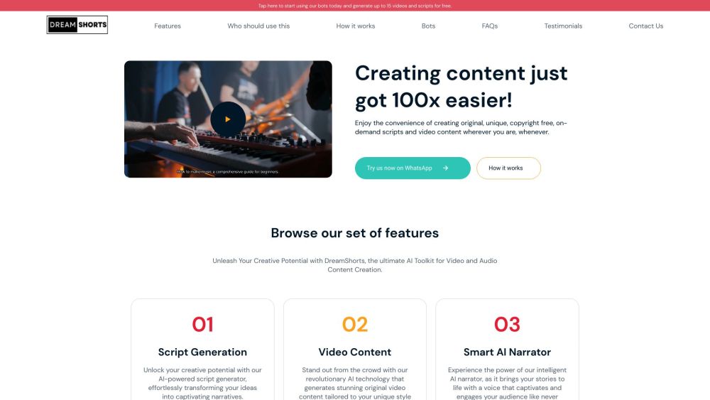 Dreamshorts website screenshot