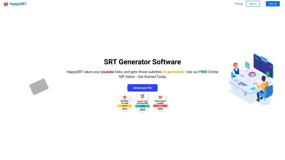 Happysrt Ai Generated Srt Editor website screenshot