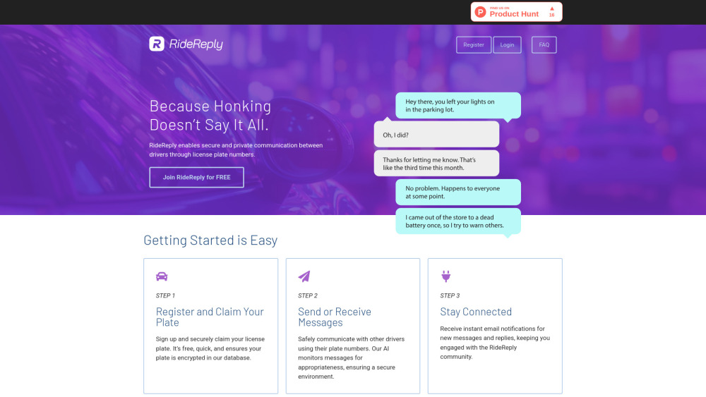 Ridereply website screenshot