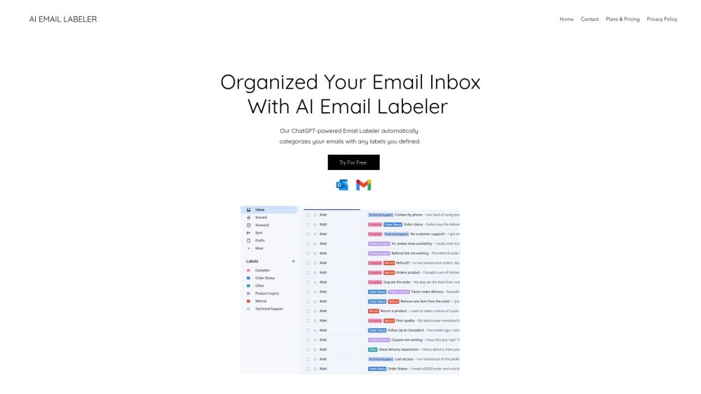 AI Email Labeler website screenshot