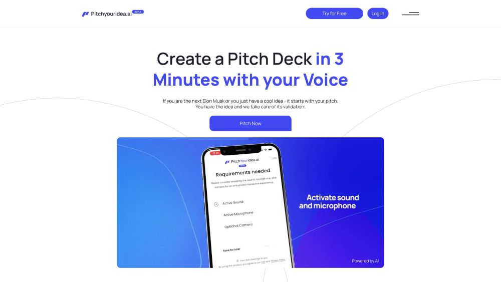 Pitchyouridea Ai website screenshot